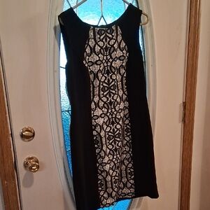 Connected Apparel Black and White Lace Midi Dress